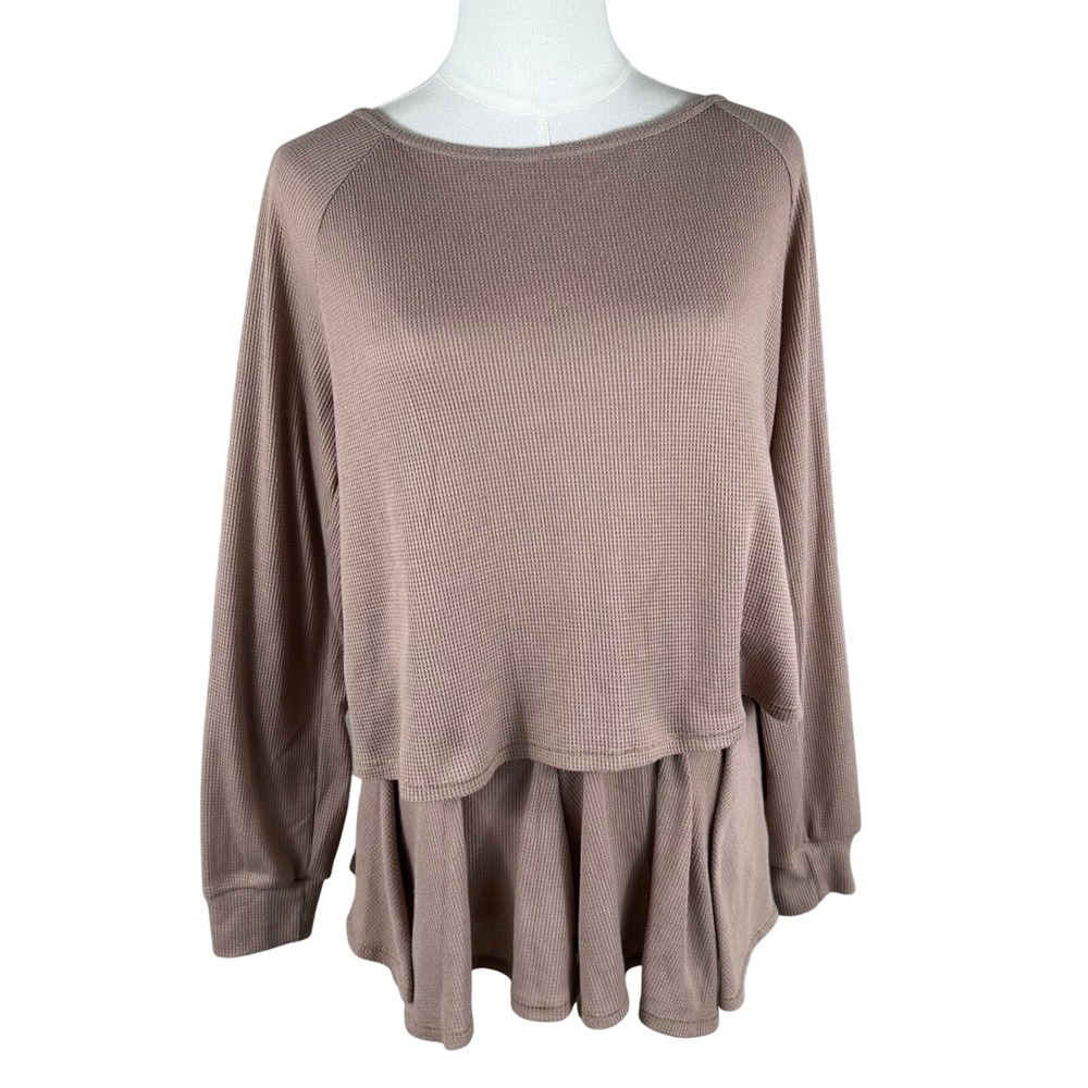 Lulus Lounge Set Womens S Mauve Waffle Knit Pajamas Ruffle Shorts Coquette Cozy